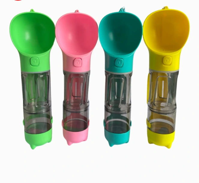 Botella 4 en 1 para Mascotas – Bebedero, Comida,Dispensador de Bolsas y Portátil